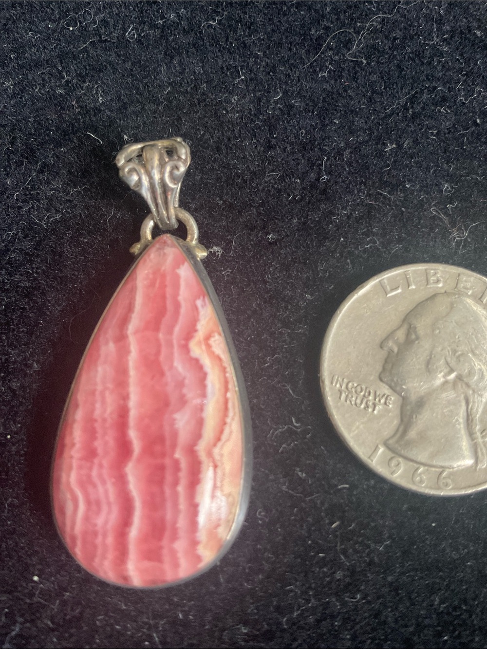 Sterling Silver Pink Rhodochrosite Teardrop Pendant